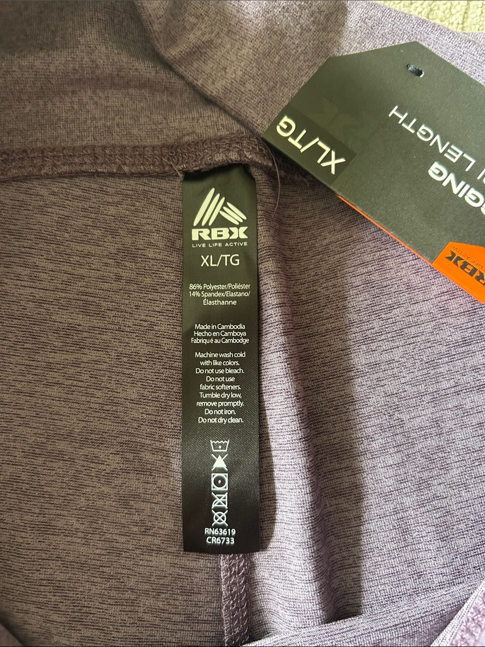 NWT RBX Lavender Heather High-Rise Workout Legging Capri Style XL - Picture 3 of 5